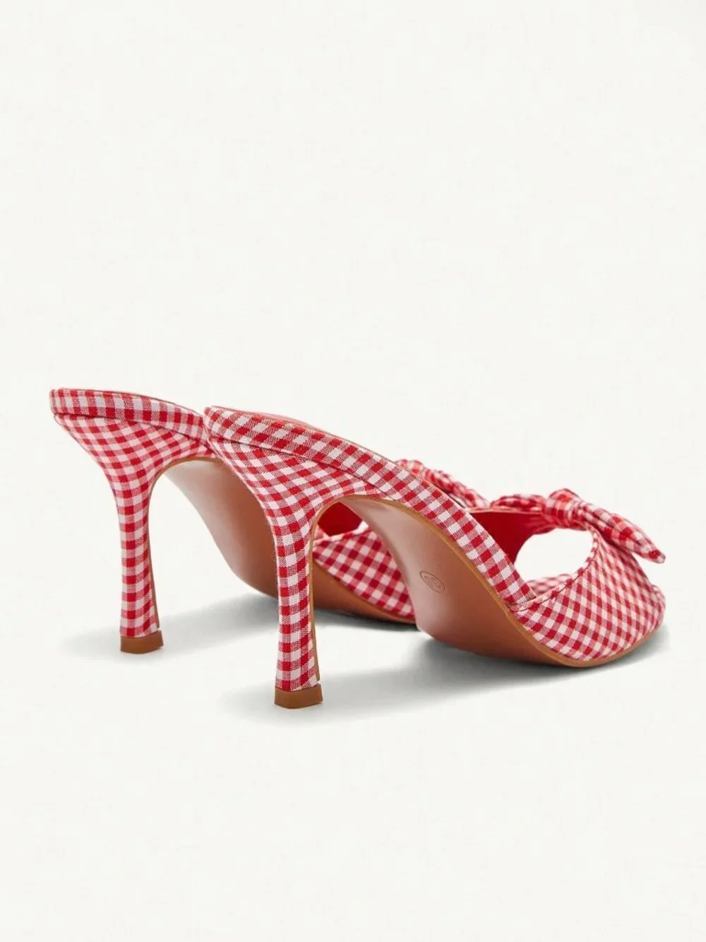 Red Elegant Women's gingham plaid Round Toe High Heel Mules Sandals Shoes - Picture 5 of 7